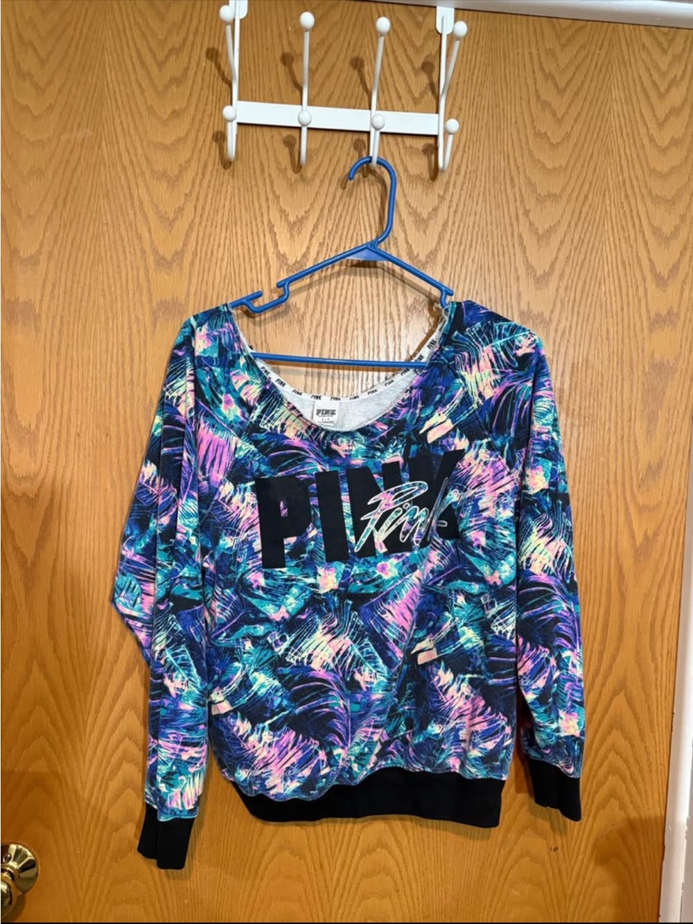 PINK Multicolor Tropical Print Pullover- off shoulder